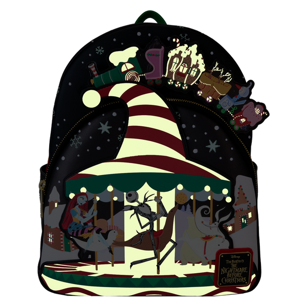 Loungefly Disney The Nightmare Before Christmas Candy Cane Carousel Glow Mini Backpack