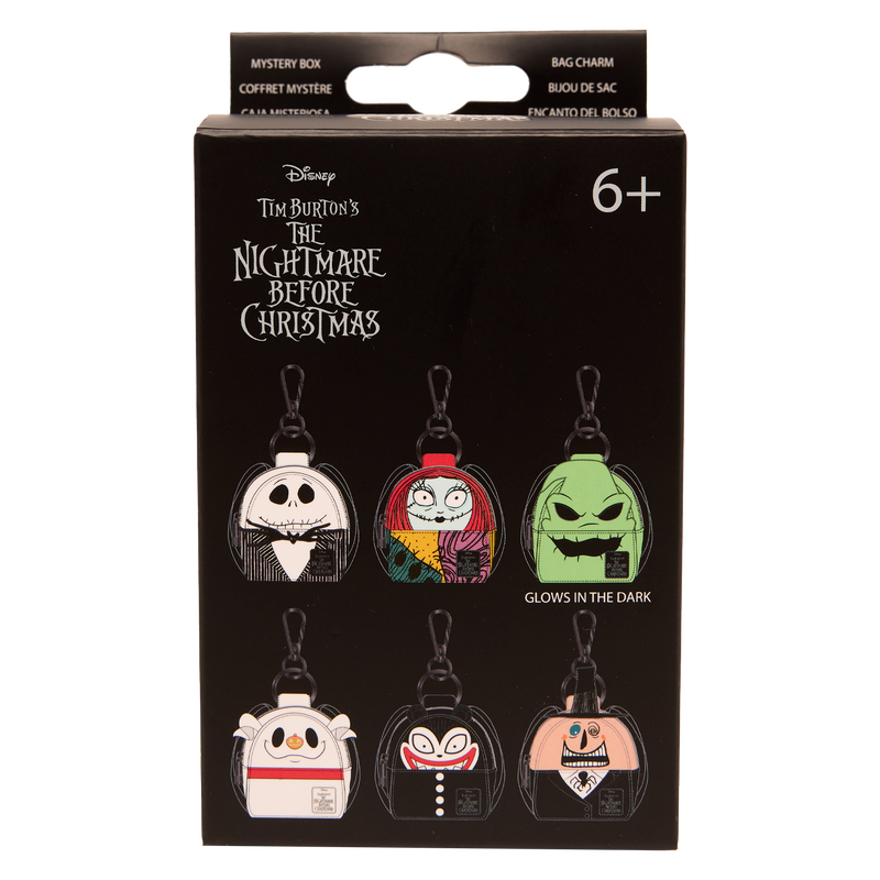 Packaging of 'The Nightmare Before Christmas' keychains with character illustrations 