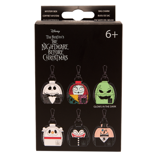 Packaging of 'The Nightmare Before Christmas' keychains with character illustrations 
