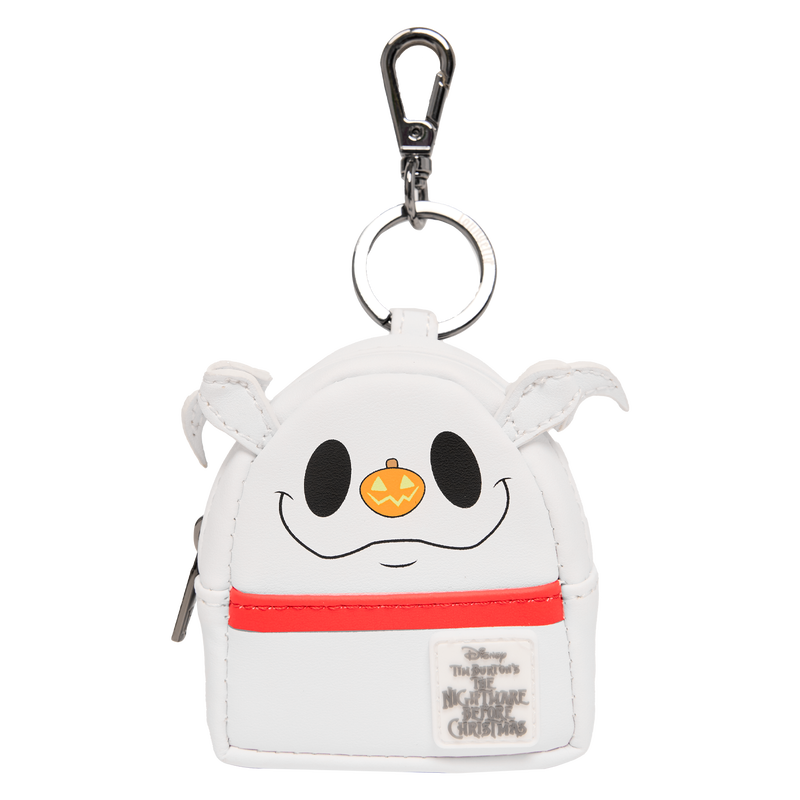Zero mini backpack charm from Loungefly featuring the ghost dog’s glowing pumpkin nose and white flowing design