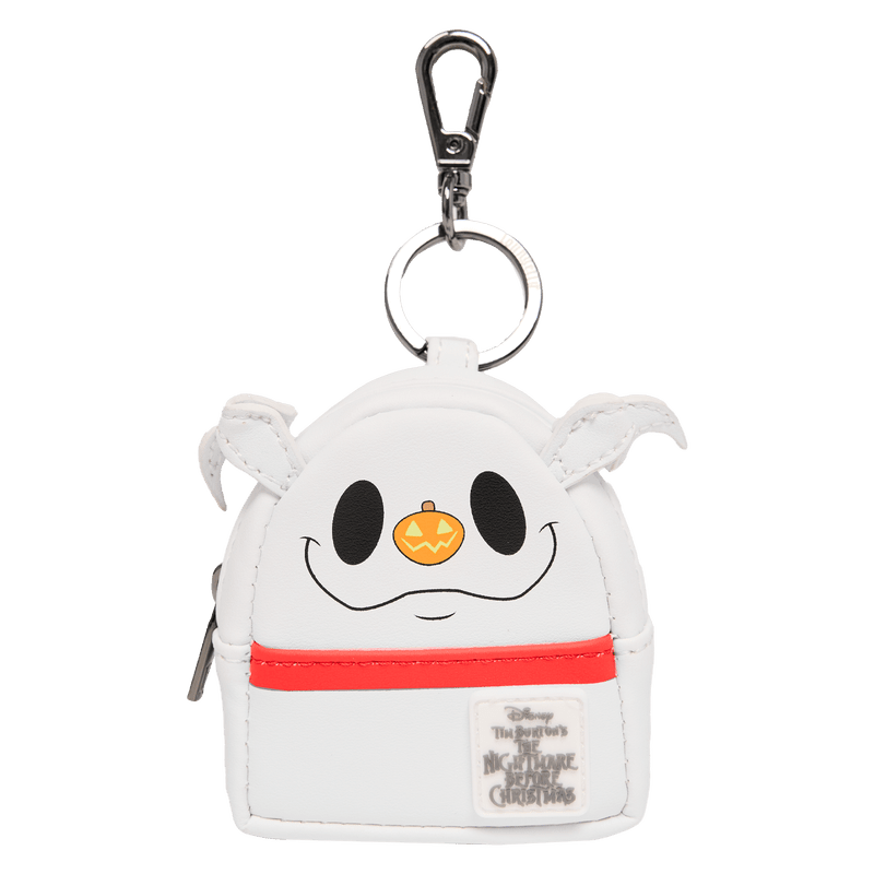 Zero mini backpack charm from Loungefly featuring the ghost dog’s glowing pumpkin nose and white flowing design
