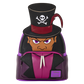 Disney The Princess and the Frog Dr.Facilier, featuring a black top hat with a white skull and crossbones, a red band, and a face with purple eyes peeking out from behind, wearing a magenta and black suit. 