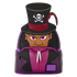 Disney The Princess and the Frog Dr.Facilier, featuring a black top hat with a white skull and crossbones, a red band, and a face with purple eyes peeking out from behind, wearing a magenta and black suit. 