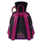 A black and magenta faux leather backpack featuring a cartoon character graphic on the lower back, shown against a plain white background.