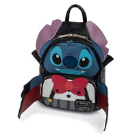 Backpack designed like a character with a bow tie on a white background