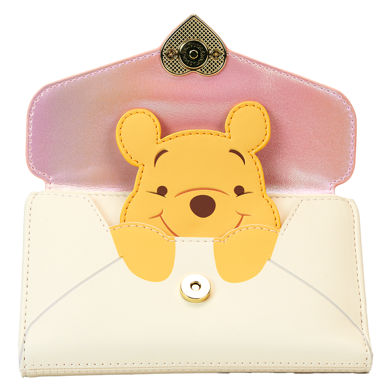 Disney’s Winnie The Pooh and Piglet adorn this Loungefly bifold wallet, with a love letter theme that’s perfect for those who cherish friendship.