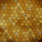 Fabric with honeycomb pattern featuring cartoon bears and bees.