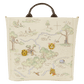 Tote bag with a map design featuring cartoon characters and trees on a white background