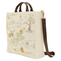 Bag with a map design featuring characters from a children's storybook on a white background