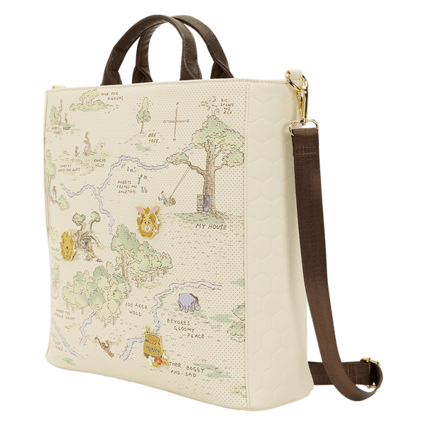 Bag with a map design featuring characters from a children's storybook on a white background