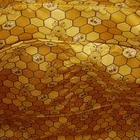 Fabric with honeycomb and bear pattern, resembling a beekeeper's outfit.