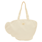 Beige handbag with a visible brand label on a white background