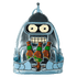 Backpack designed like a robot holding beer bottles with a clear background