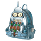 Backpack with robot design holding beer bottles on a white background