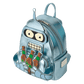 Blue robot-themed backpack with beer bottles on a white background