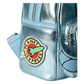 Metallic blue backpack with 'Planet Express' logo on a white background
