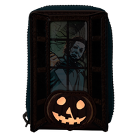 Loungefly Halloween Michael Myers Pumpkin Glow Accordion Zip Around Wallet