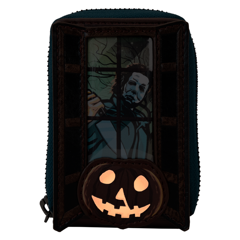 Loungefly Halloween Michael Myers Pumpkin Glow Accordion Zip Around Wallet