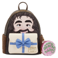 A Harry Potter themed mini backpack featuring a portrait of Harry Potter on the front, a cream gift box design with a blue bow and ribbon, and a pink round coin purse that reads 'HAPPEN BIRTHDAY HARRY'.