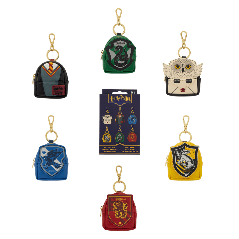 Loungefly Harry Potter Hogwarts mystery mini backpack keychain charm with house-themed design