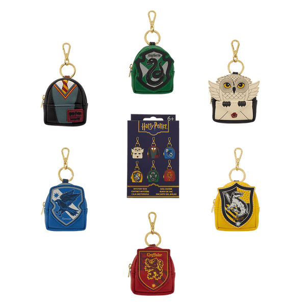 Loungefly Harry Potter Hogwarts mystery mini backpack keychain charm with house-themed design