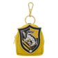 Yellow pouch with a black and gold crest featuring a lion, attached to a keychain on a white background.