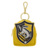 Yellow pouch with a black and gold crest featuring a lion, attached to a keychain on a white background.