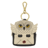 Owl-shaped keychain with a gold clasp on a white background