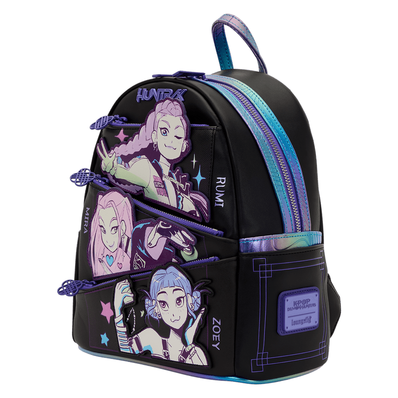 Backpack with character designs on a white background