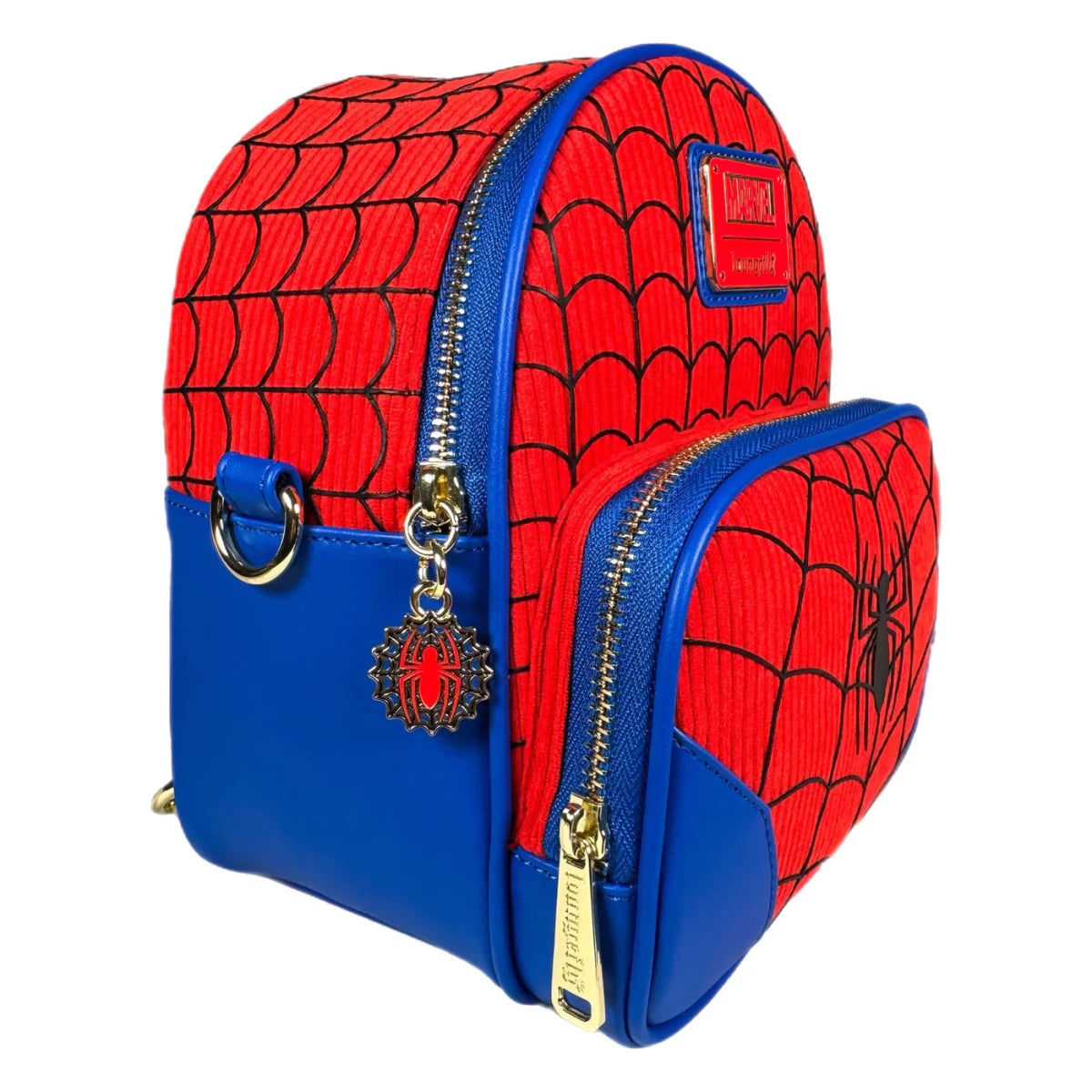Backpack with Spider-Man pattern on a white background