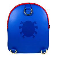 Blue backpack with red accents and a central emblem on a white background