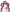 Backpack with pink and black straps featuring a character design on a white background