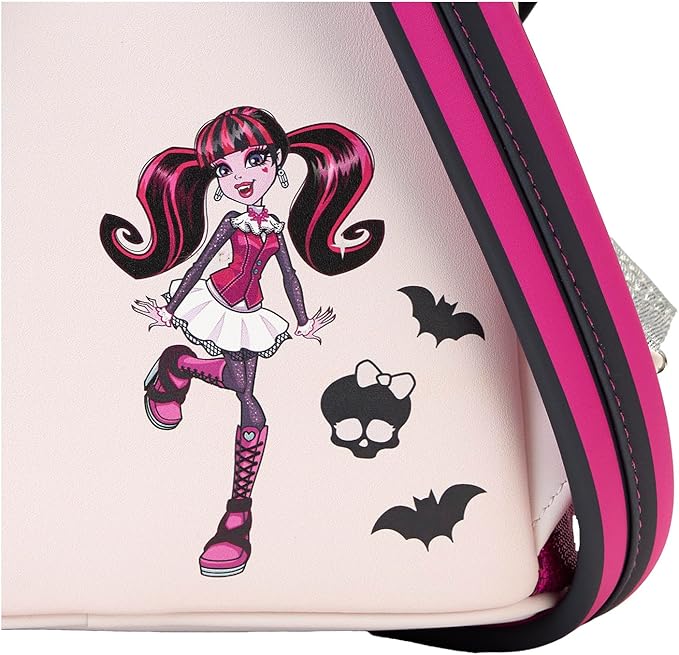 Cartoon character with pink hair and black bats on a product