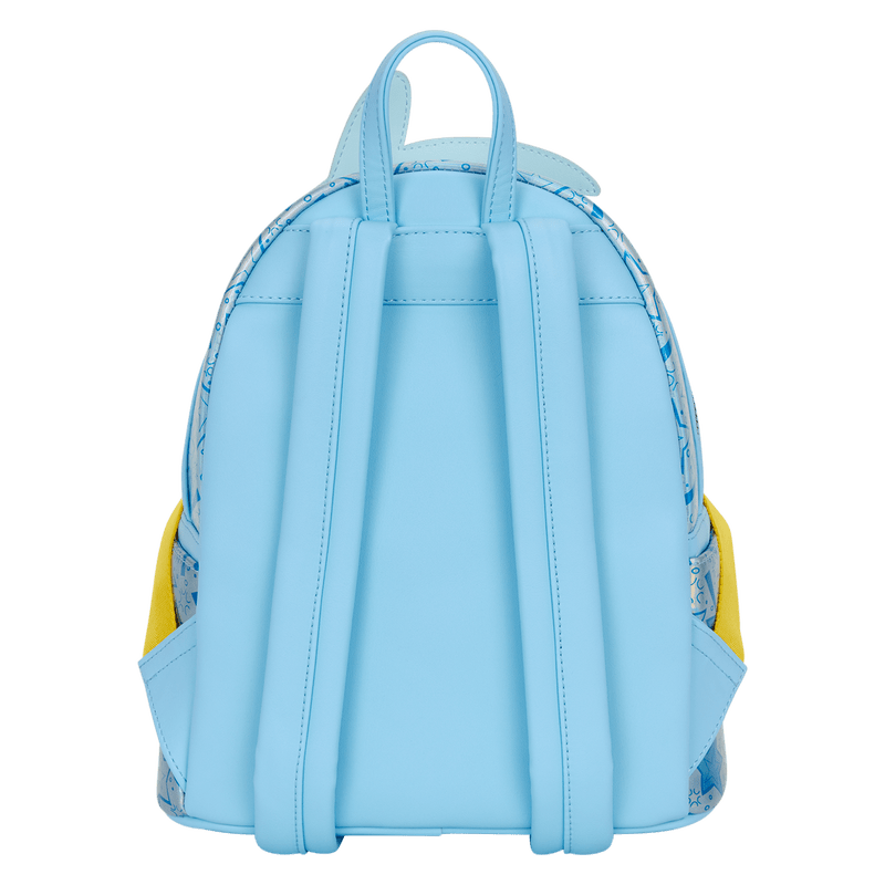 Light blue backpack with yellow accents on a white background