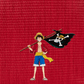 Character holding a pirate flag on a red textured background