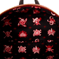 Black bag with red embroidered patterns on a white background