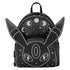 A black glittery backpack featuring a stylized Eevee face outline with white moon phases and stars printed on the back panel, shown against a plain white background.
