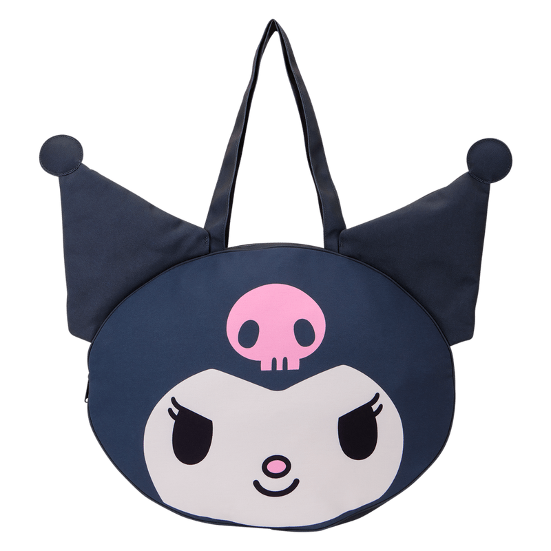 Cartoon character bag with a pink skull design on a white background