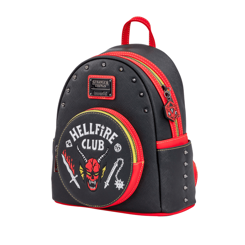 Black backpack with red accents and 'Hellfire Club' design on a white background