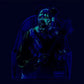 Glowing blue figure in a dark setting