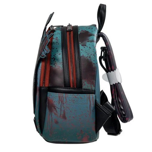 Backpack with a blue and black pattern 