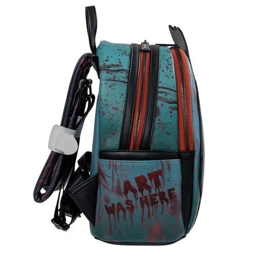 Backpack with graffiti-style text 