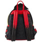 Black backpack with red straps on a white background