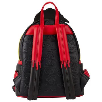 Black backpack with red straps on a white background