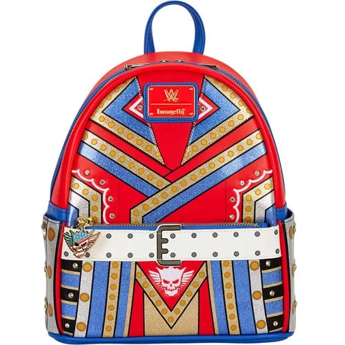 Colorful backpack with geometric pattern and WWE logo 