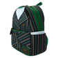 Mini backpack inspired by Elphaba's Shiz University uniform from Wicked, with a sleek green color palette and subtle metallic finishes, perfect for cosplay fans.