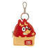 A small keychain pouch featuring a red cartoon dog character peeking out from a yellow knit hat design, with a silver clasp at the top and a visible Loungytig label on the front.