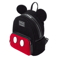 Disney Mickey Mouse corduroy cosplay backpack with front zipper pocket and gold hardware