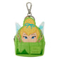 A green Tinker Bell keychain pouch with a silver metal clasp, featuring a printed graphic of Tinker Bell's face and light blue wings on a white background.