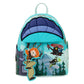 Backpack with animated character design on a white background